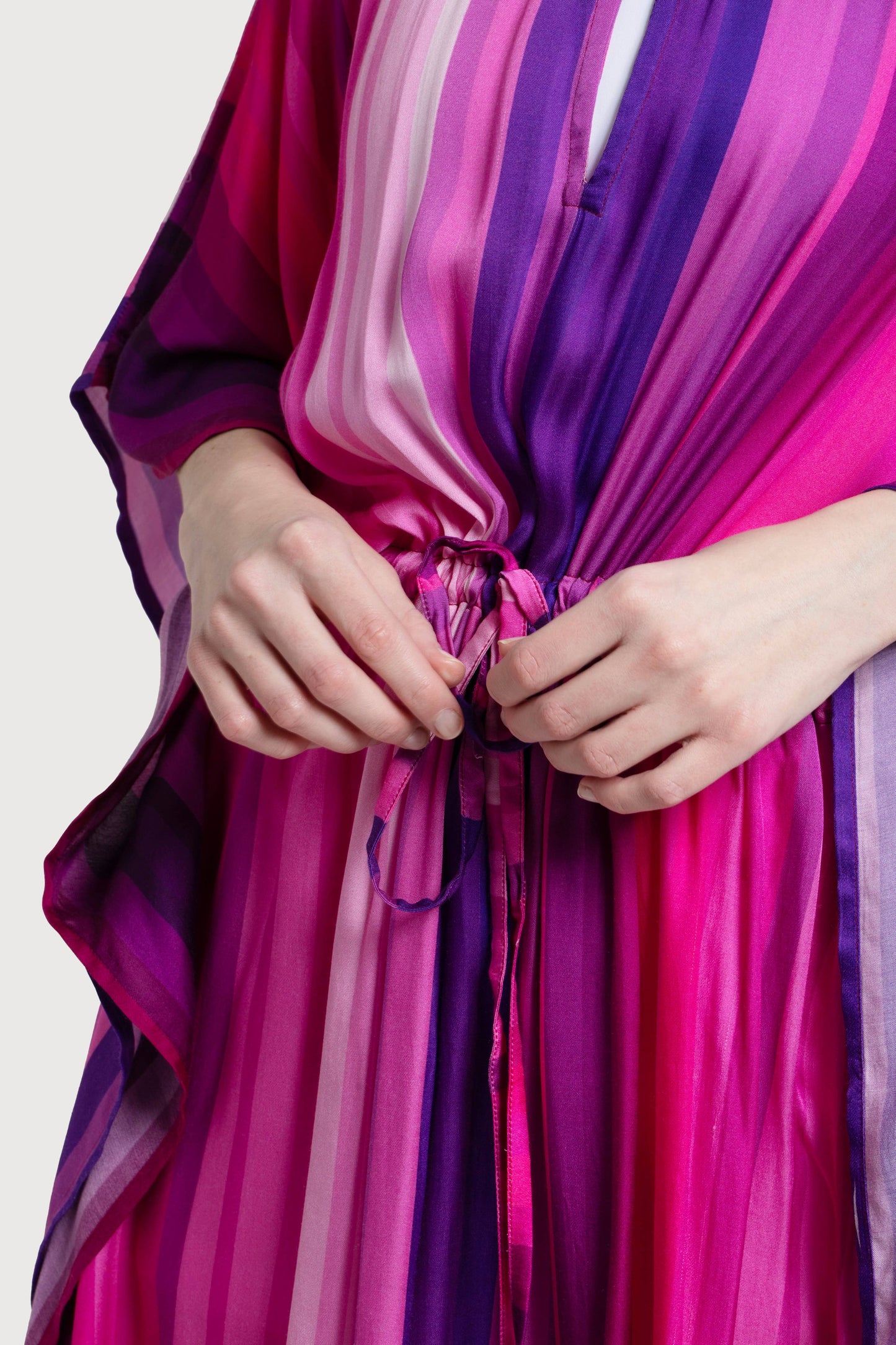Multicolor Kaftan Striped Tie Waist: Multi-Colored