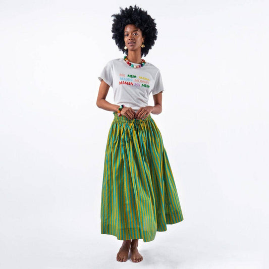 Keaton Stripe Skirt-Aqua + Chartreuse