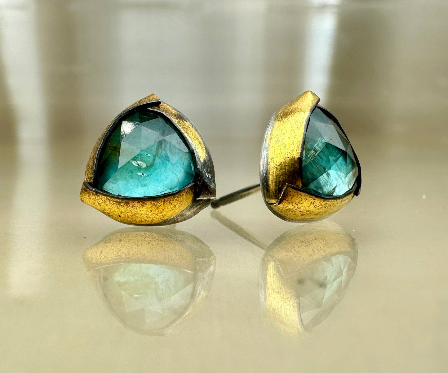 Tri Fold Studs: Labradorite