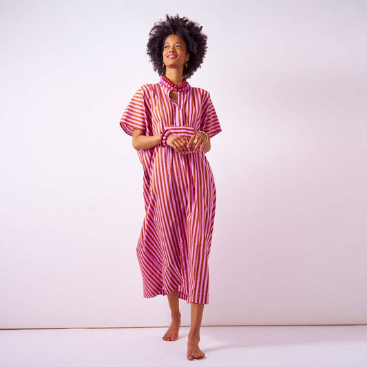Margot Stripe Kaftan Rust + Lilac