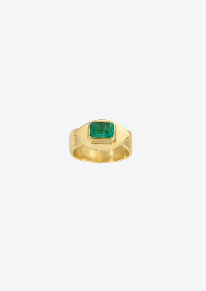 Emerald Evil Eye Gold Signet Ring 14K