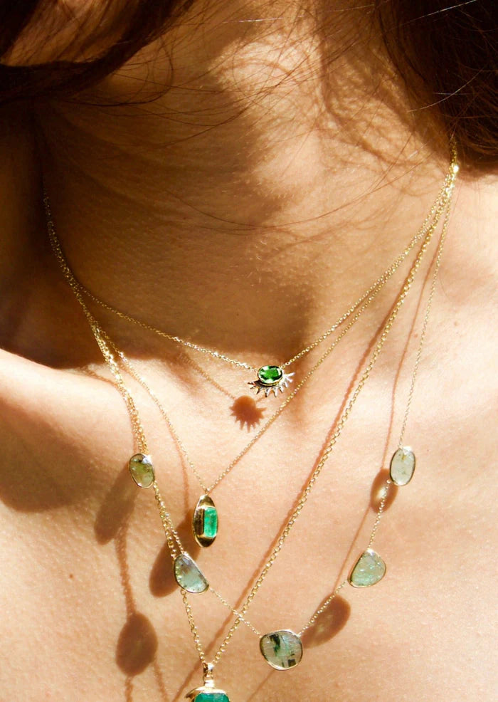 Emerald Sun Necklace Charm in 14K