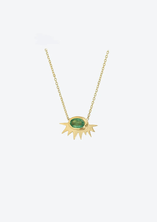 Emerald Sun Necklace Charm in 14K