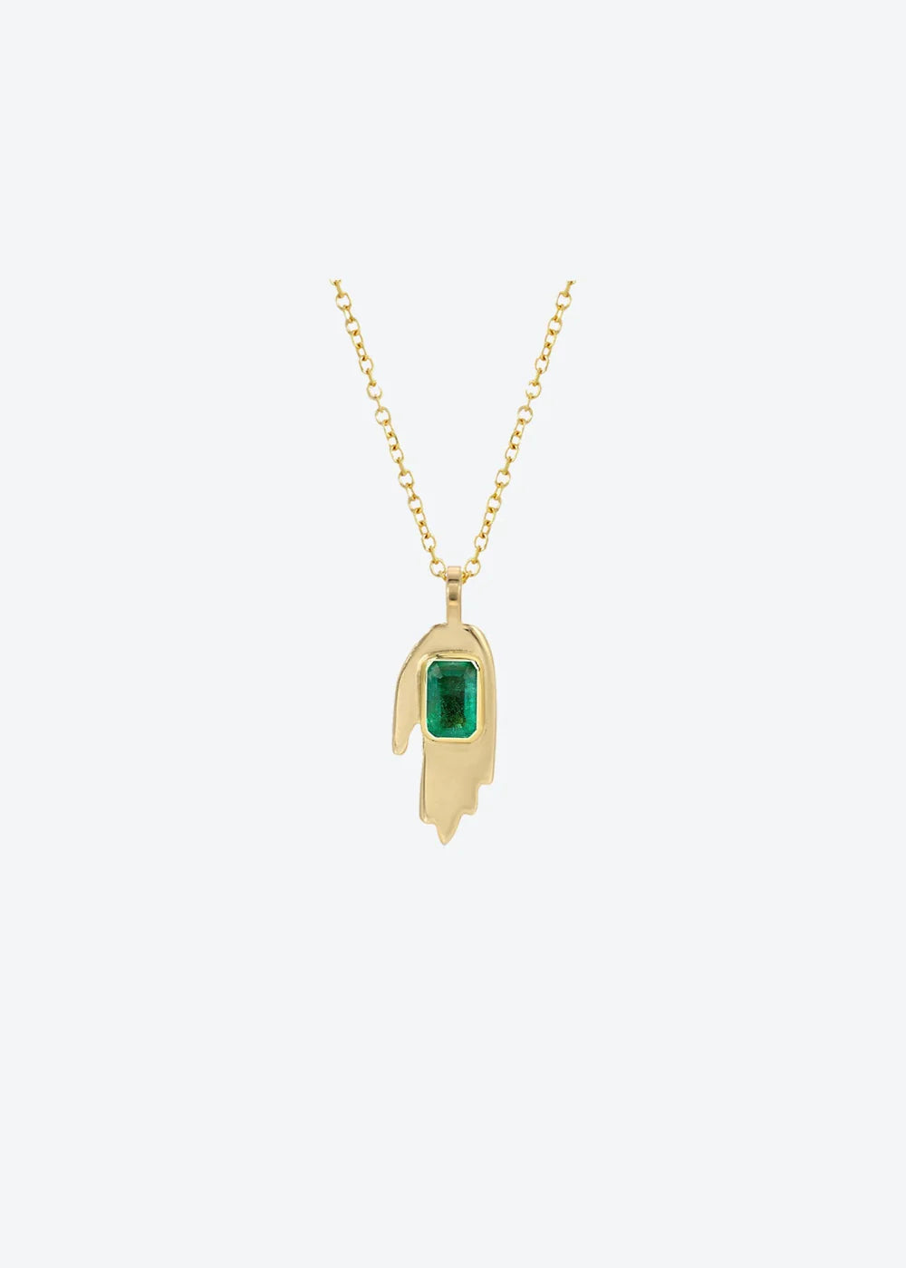 Emerald Hand Pendant Necklace 14K Gold Charm