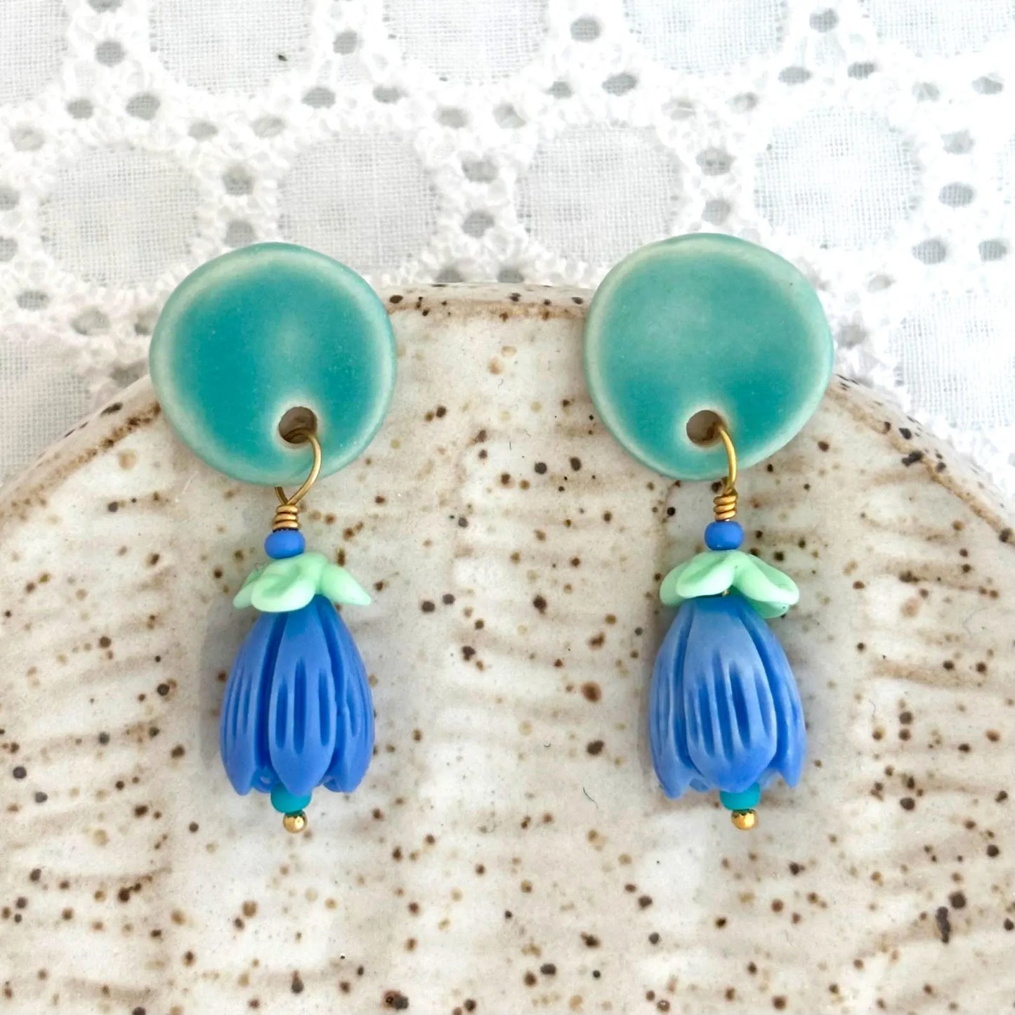 Posey Beaded Stud Earrings Turquoise & Periwinkle