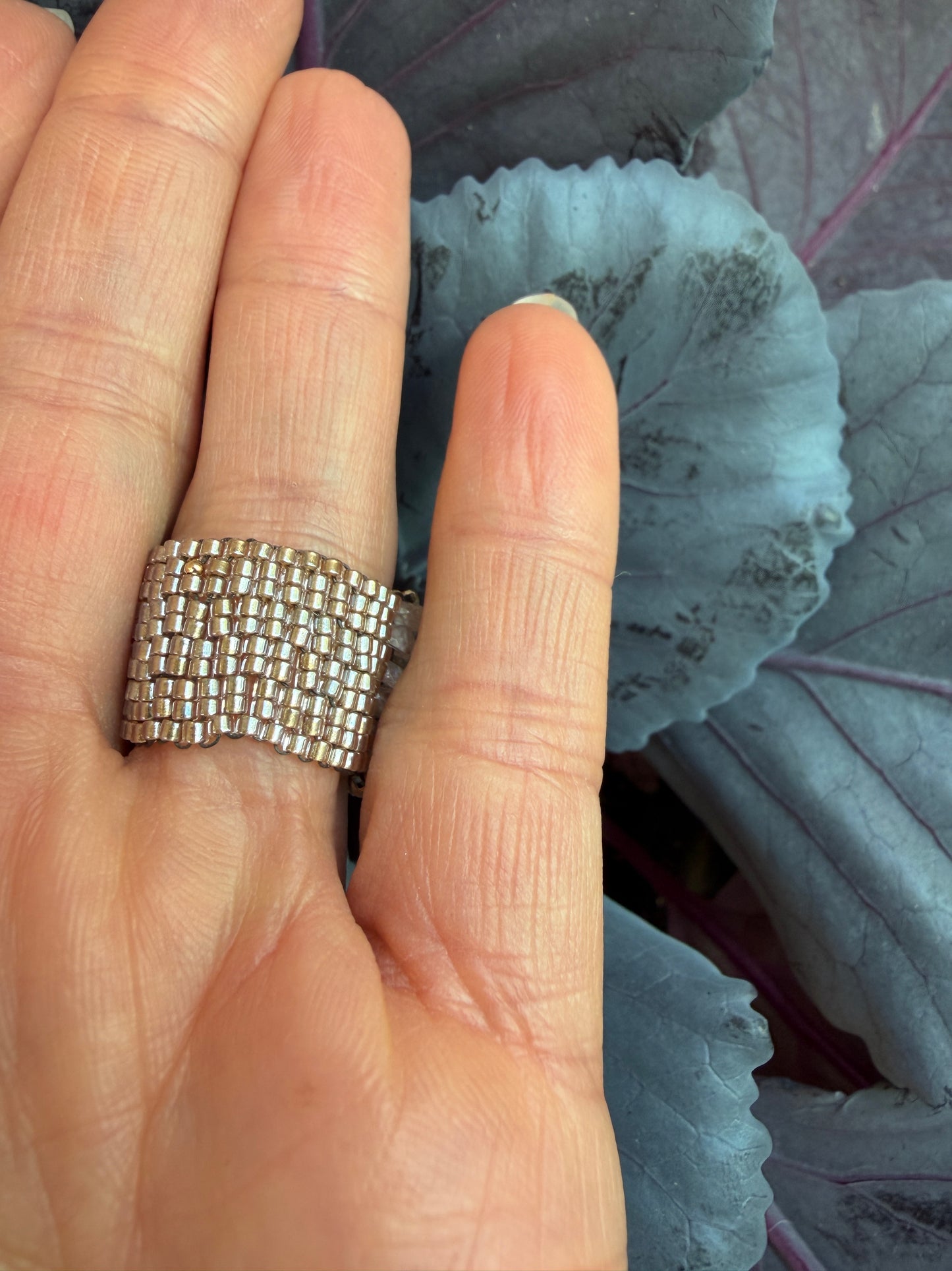 Hand Stitched Natural Zircon and Vermeil Ring