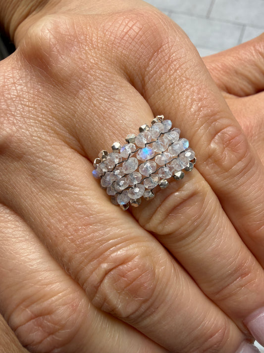 Hand Stitched Moonstone with Sterling Silver Trim - 4 Row