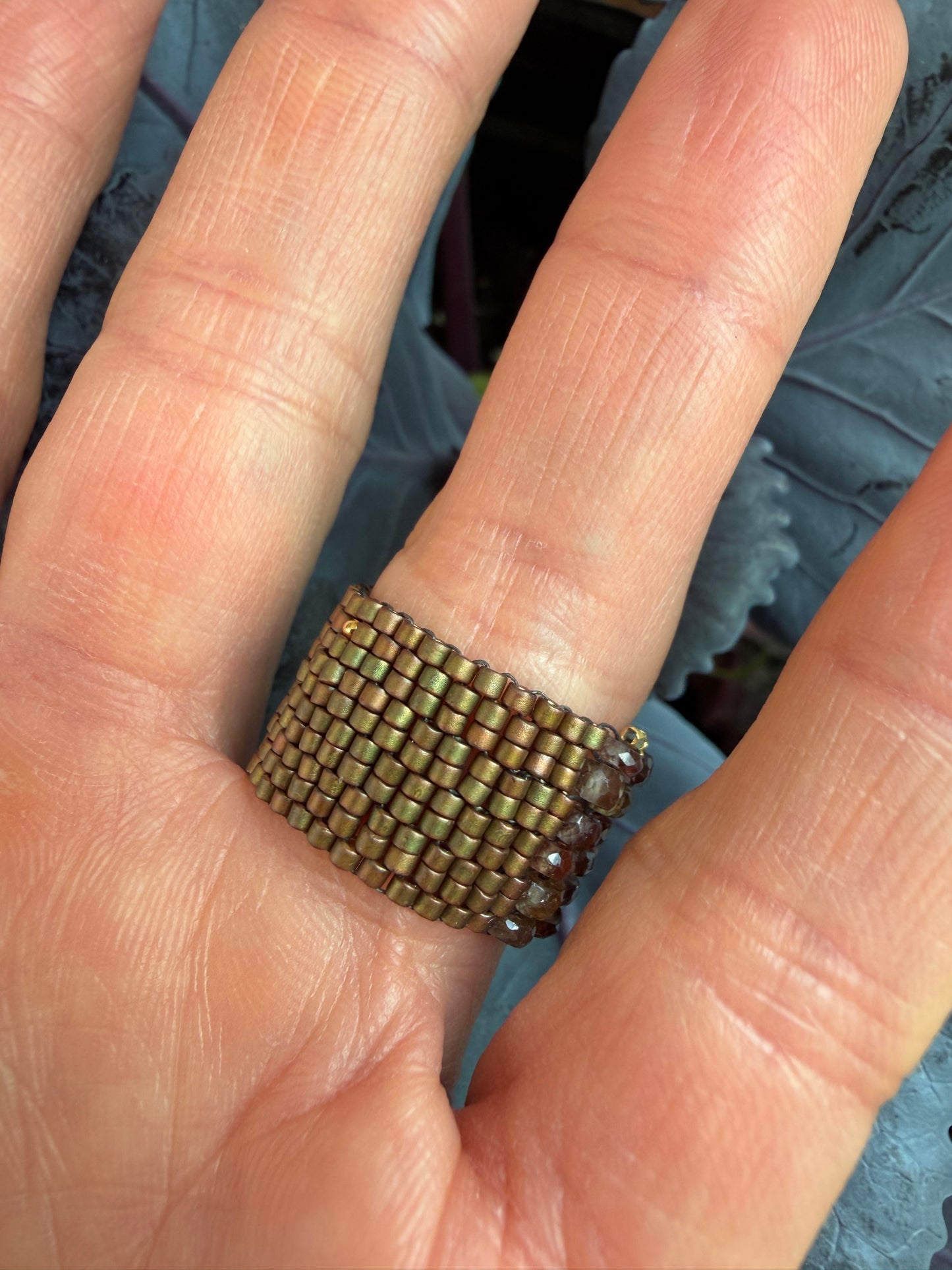 Hand Stitched Tundra Sapphire and Vermeil Ring- 6 row