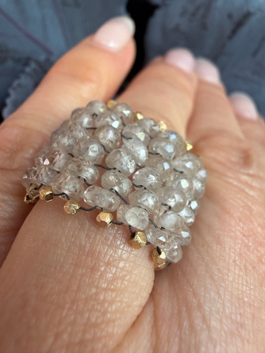 Hand Stitched Natural Zircon and Vermeil Ring