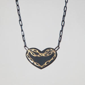 Black and Gold Chain Necklace - Heart