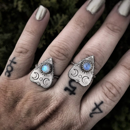 Planchette Ring With Rainbow Moonstone