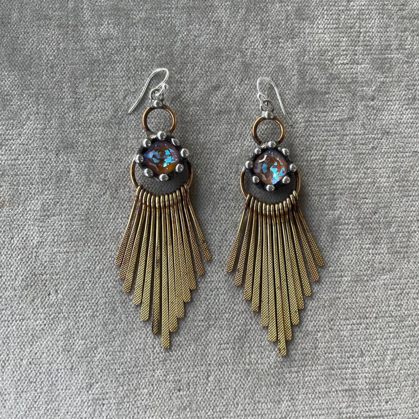 Ochre Crystal and Paddle Fringe Earrings