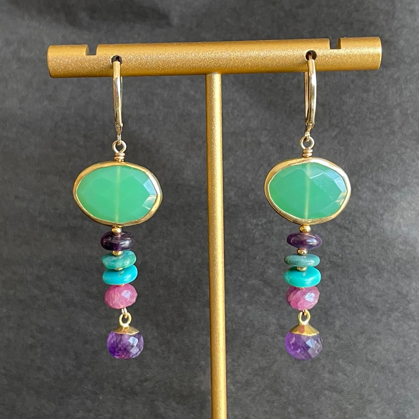 Chrysoprase and multi-stone Dangle Earrings