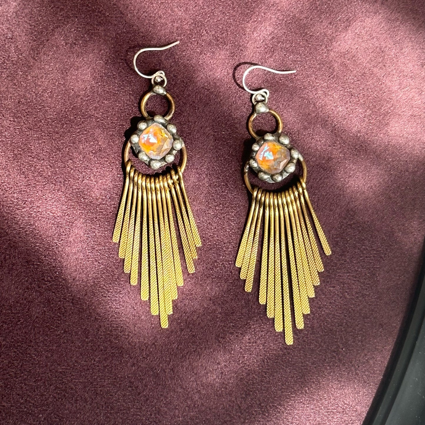 Ochre Crystal and Paddle Fringe Earrings