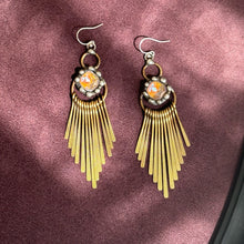 Load image into Gallery viewer, Ochre Crystal and Paddle Fringe Earrings