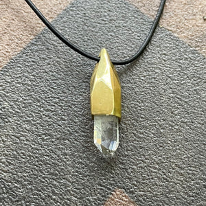Topaz Crystal in Faceted Bronze Pendant