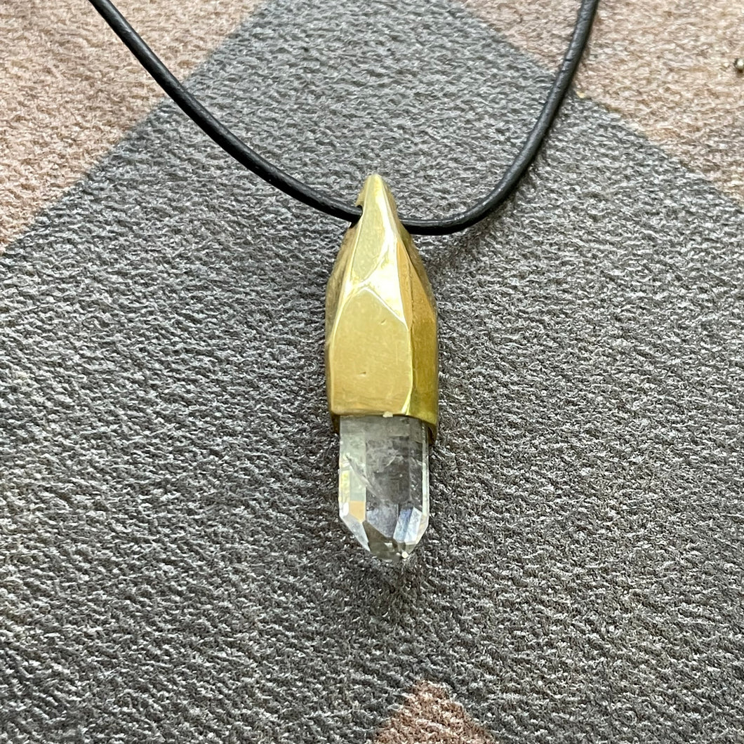 Topaz Crystal in Faceted Bronze Pendant