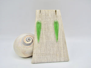 Small Green Sea Glass Daggers Earrings Silver