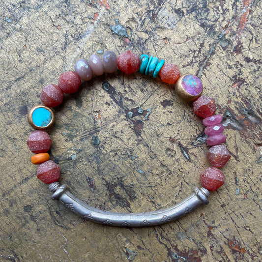 Carnelian and Silver Bar Bracelet