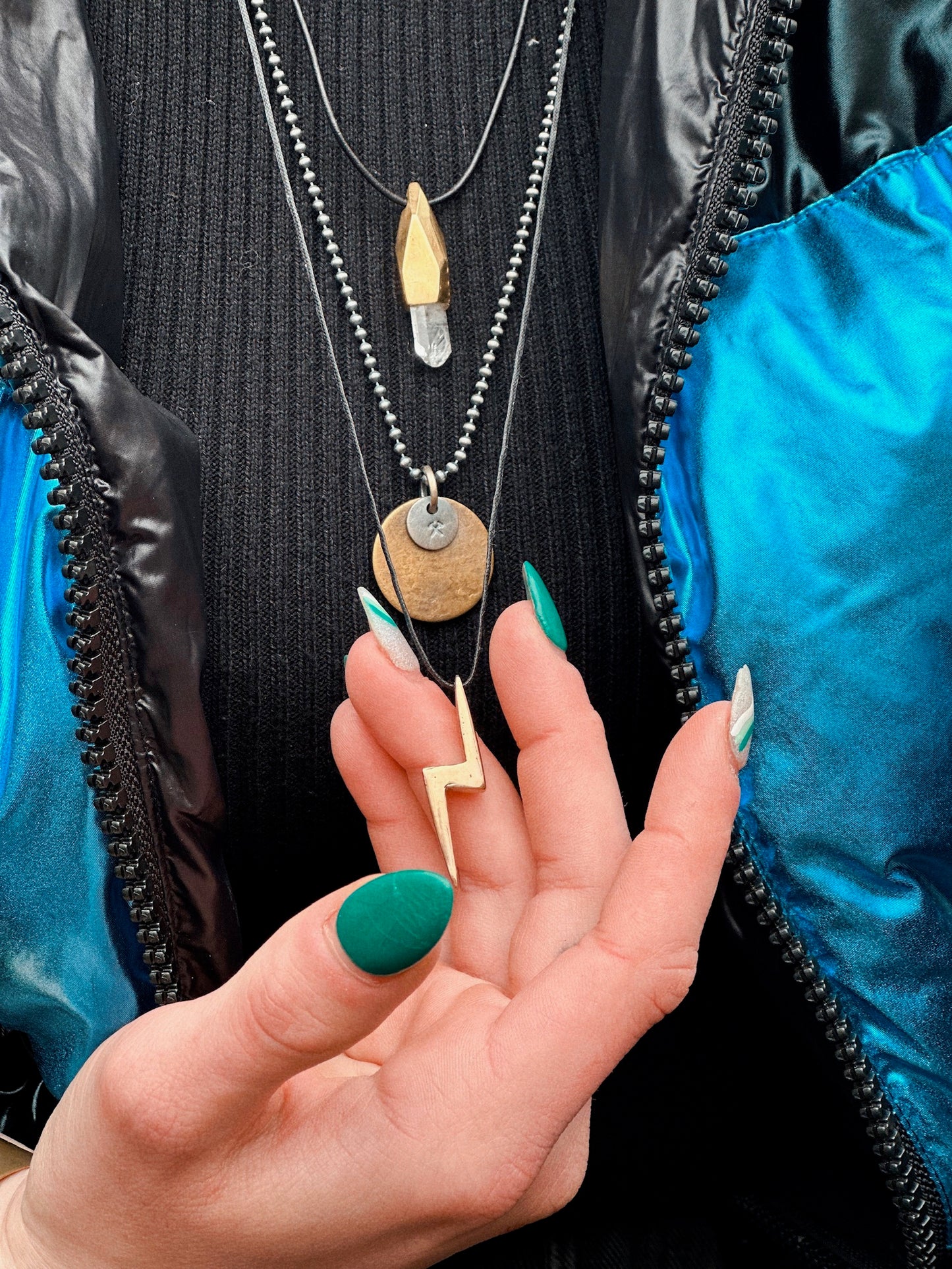 Bronze Lightning Bolt pendant Necklace