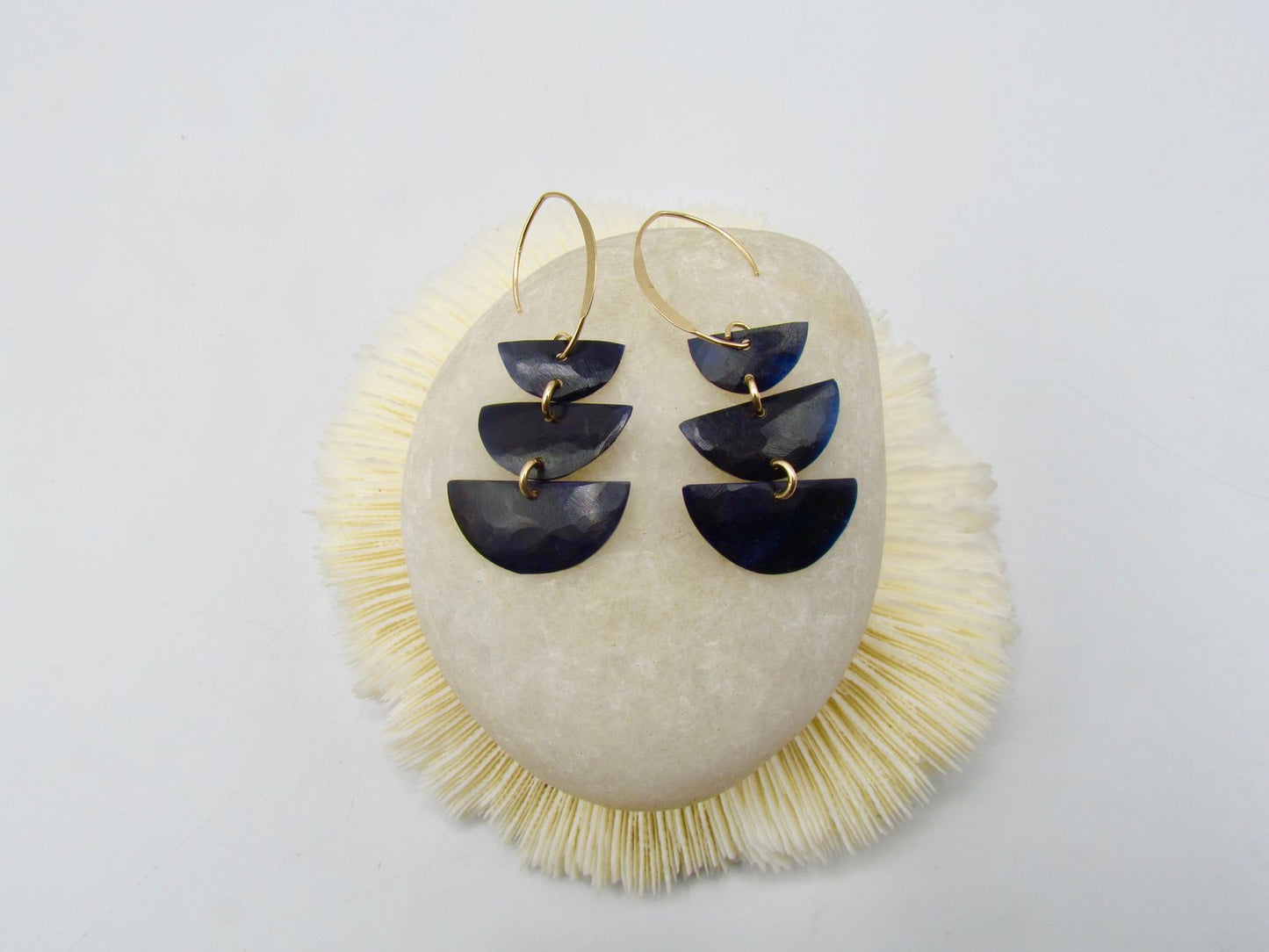 Blue Mussel Triple Half Moons on Gold