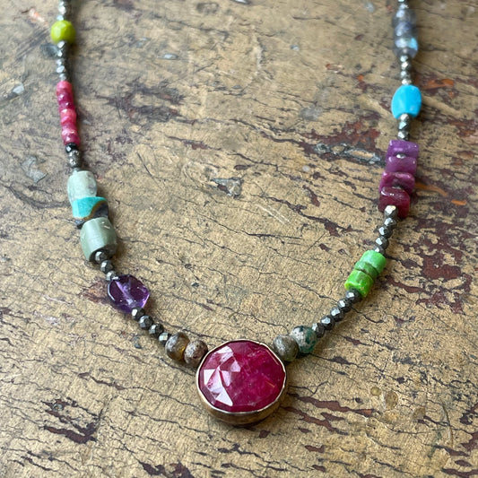 Tiny Hematite with Ruby Pendant