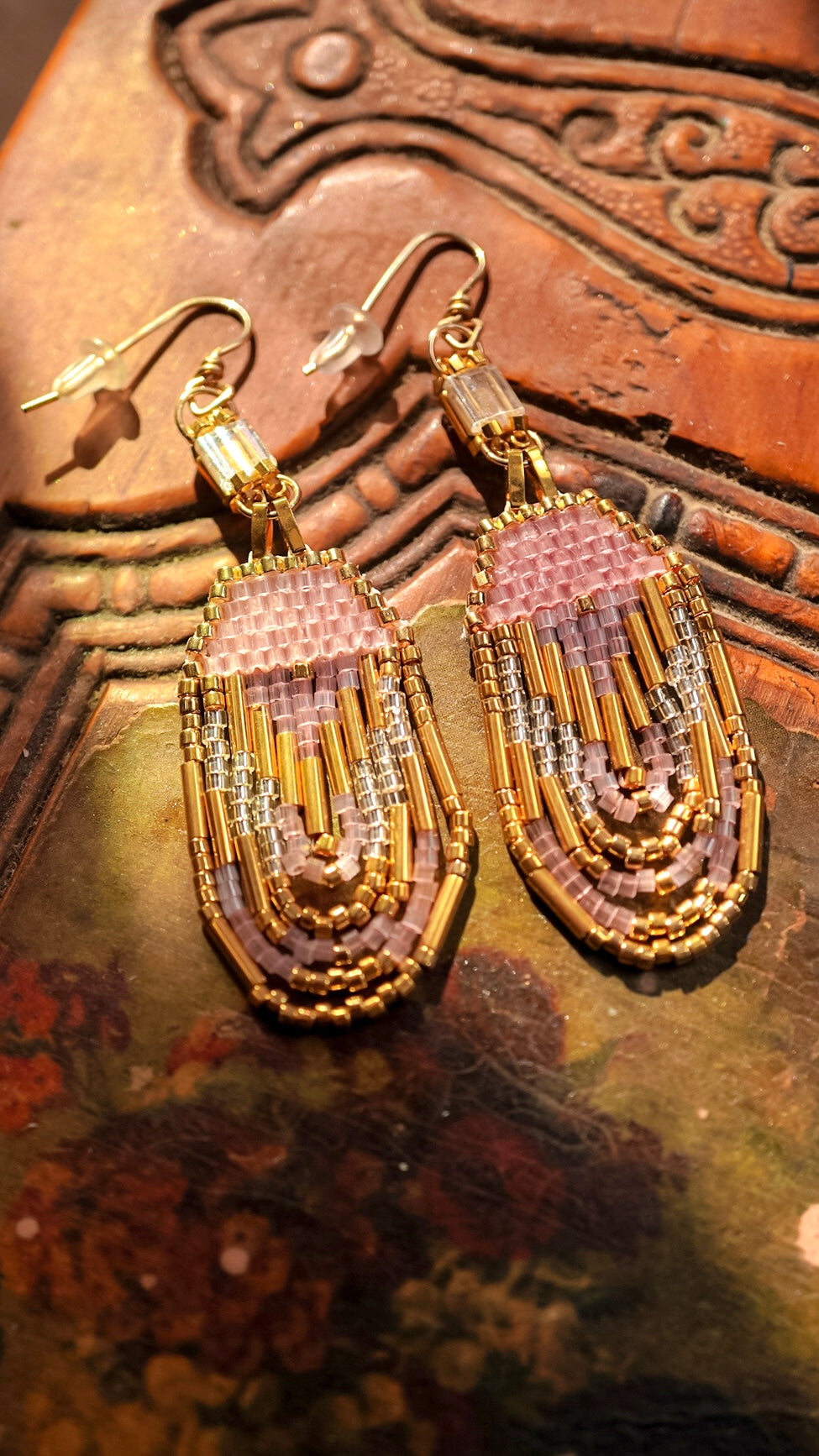 Pink and Gold Sweetheart Earrings