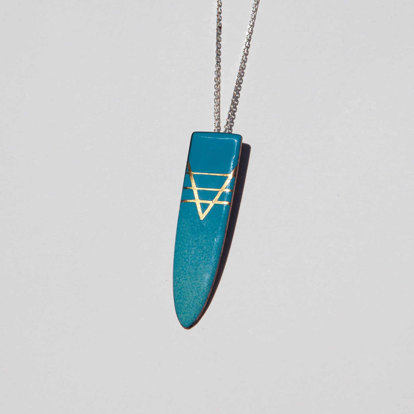 Blue and Gold Single Drop Pendant Necklace