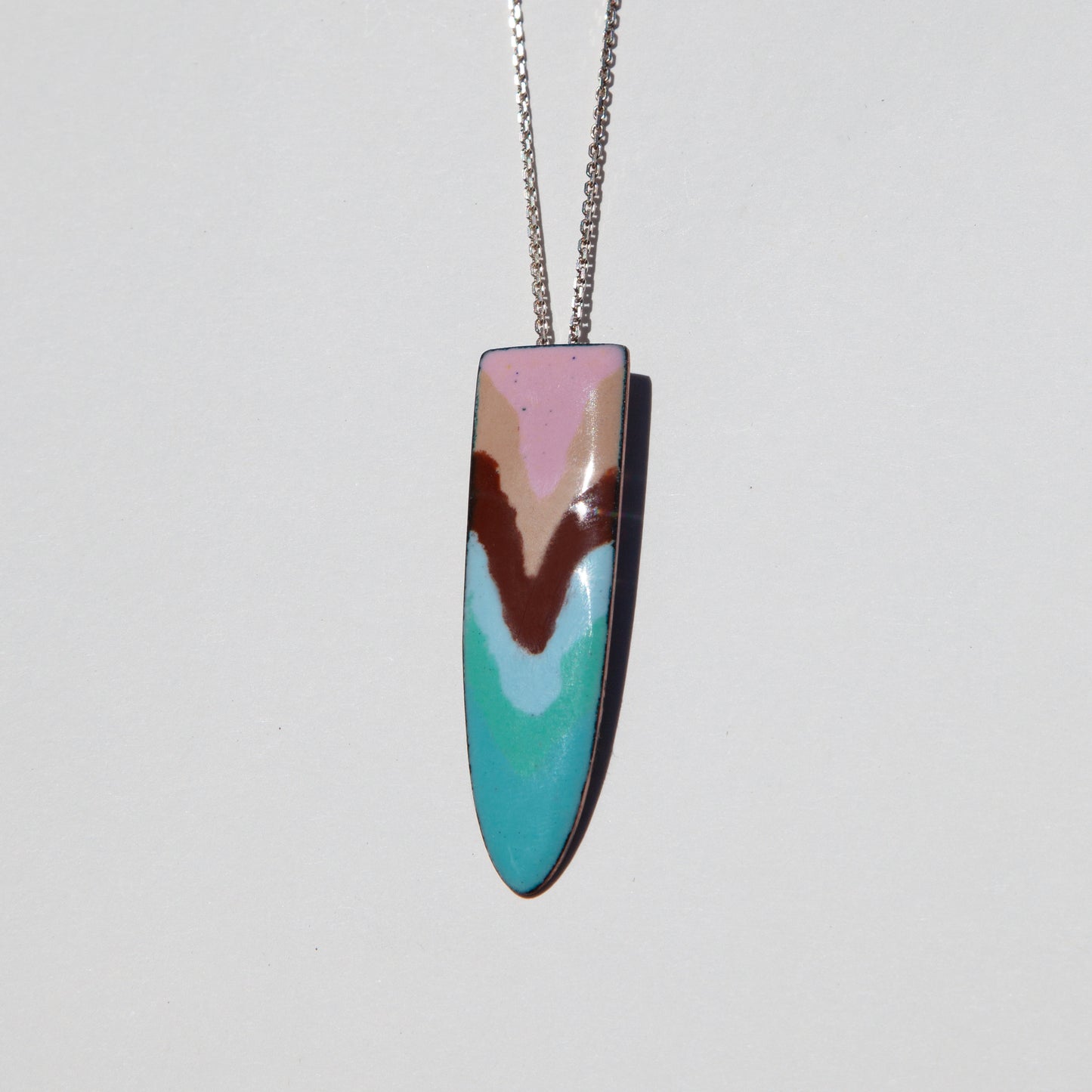 Pink Brown White and Blue Single Drop Pendant Necklace