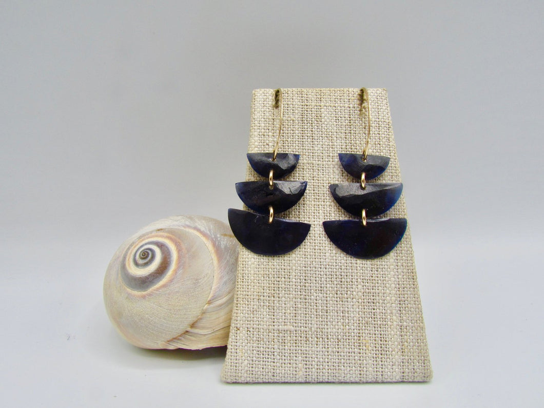 Blue Mussel Triple Half Moons on Gold