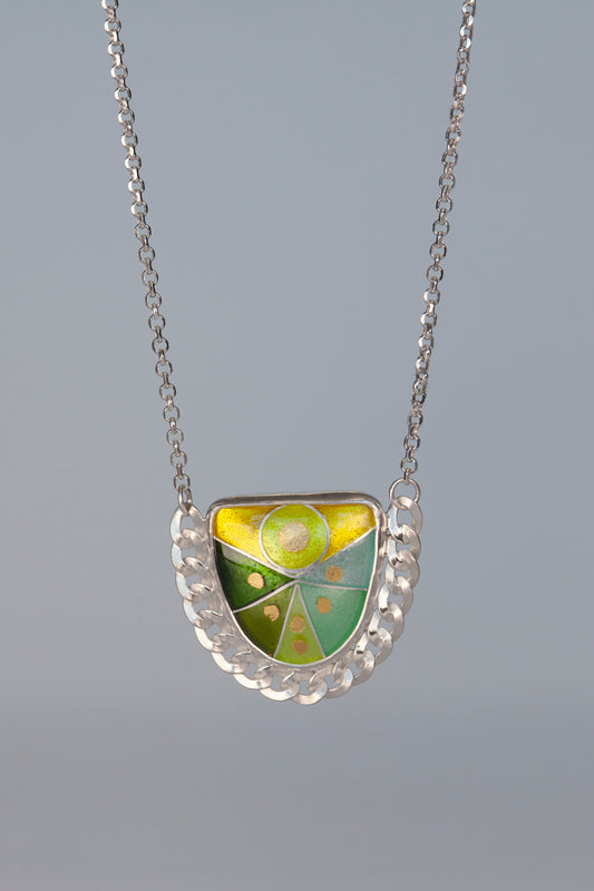Small Enamel Pendant with Chain Detail