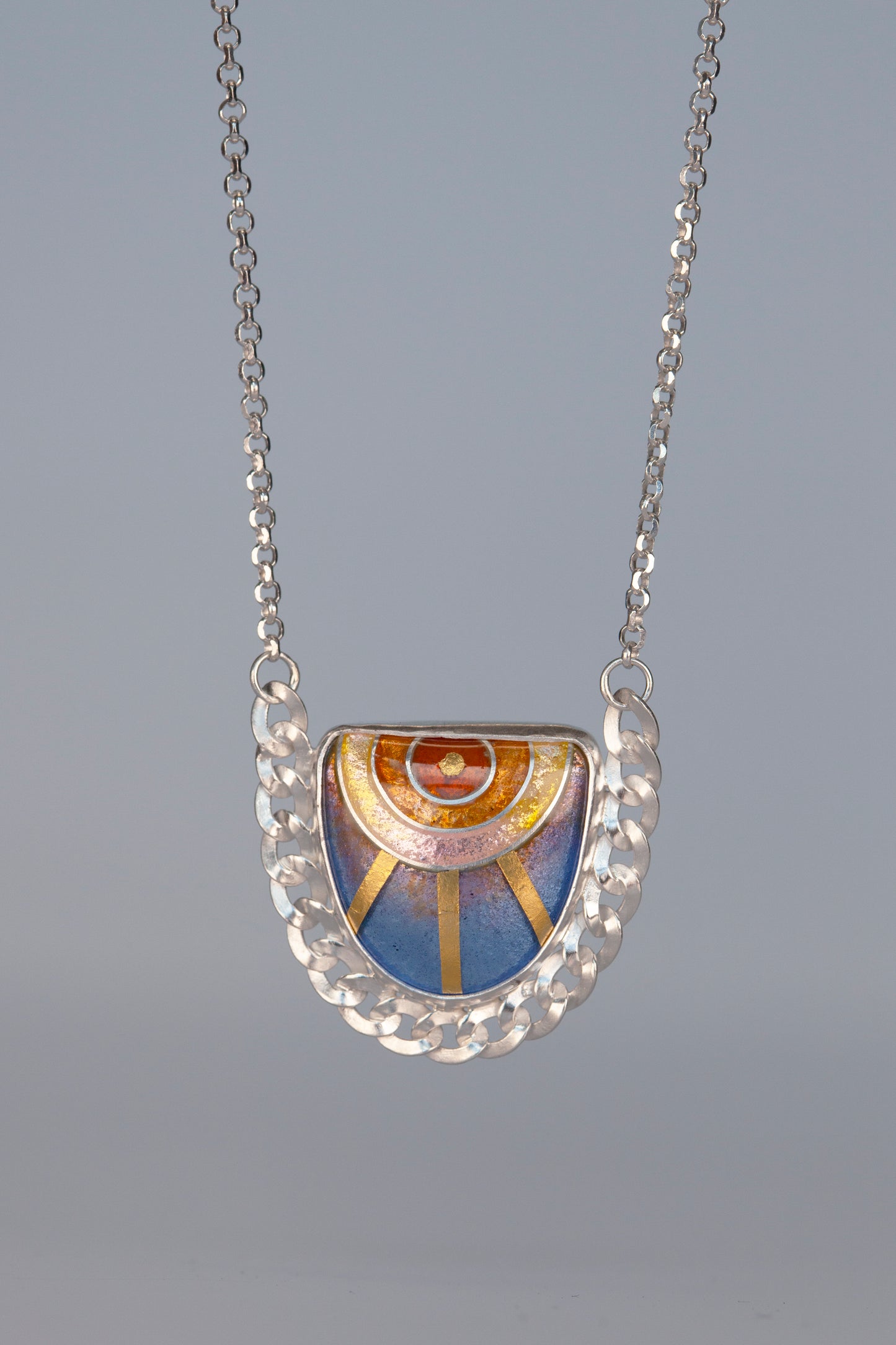 Small Enamel Pendant with Chain Detail- sun
