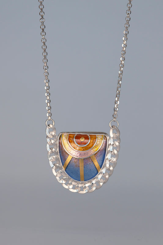 Small Enamel Pendant with Chain Detail- sun