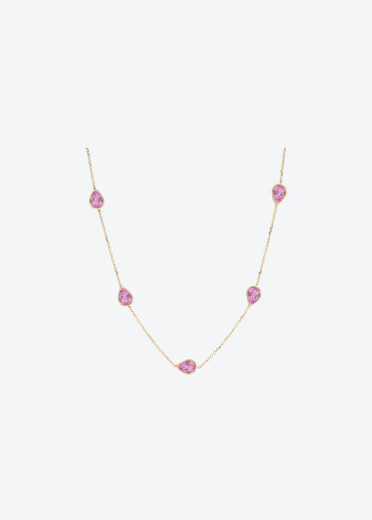 Pink Sapphire Dainty Gold Station Necklace 14K