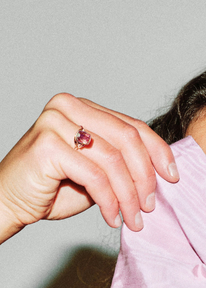 Diamond Eye Ring in Pink Tourmaline 14K
