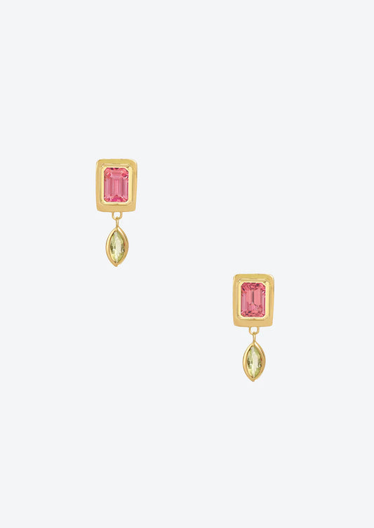 Tiny Raindrop Earrings in Pink Tourmaline 14K