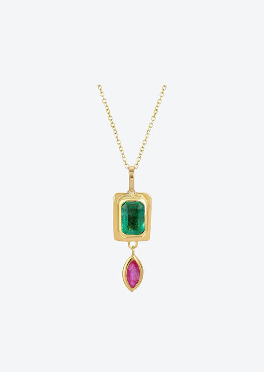 Tiny Emerald Raindrop Necklace 14K