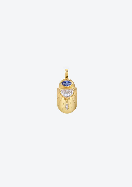 Golden Scarab Amulet Tanzanite & Diamond Pendant 14K