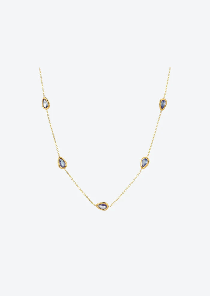 Tanzanite Station Drop Necklace Chain 14K