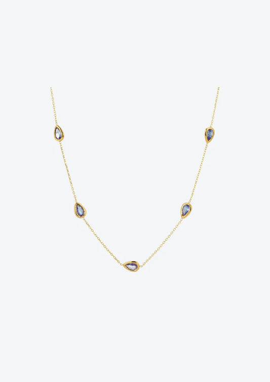 Tanzanite Station Drop Necklace Chain 14K