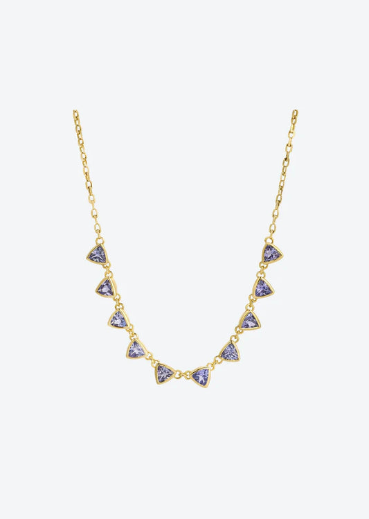 Tanzanite Triangle Station Necklace in 14K Gold