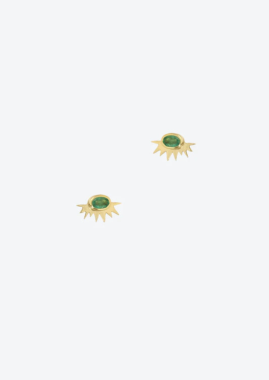 Tiny Sunburst Earrings in Emerald 14K