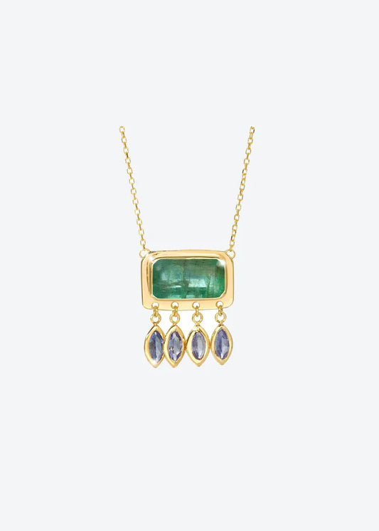 Tourmaline and Tanzanite Pendant Charm Necklace in 14K Gold