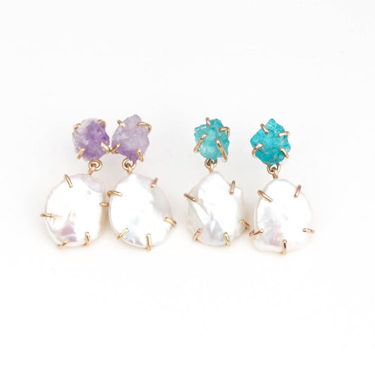 Double Drop Pearl and Gemstone Earrings