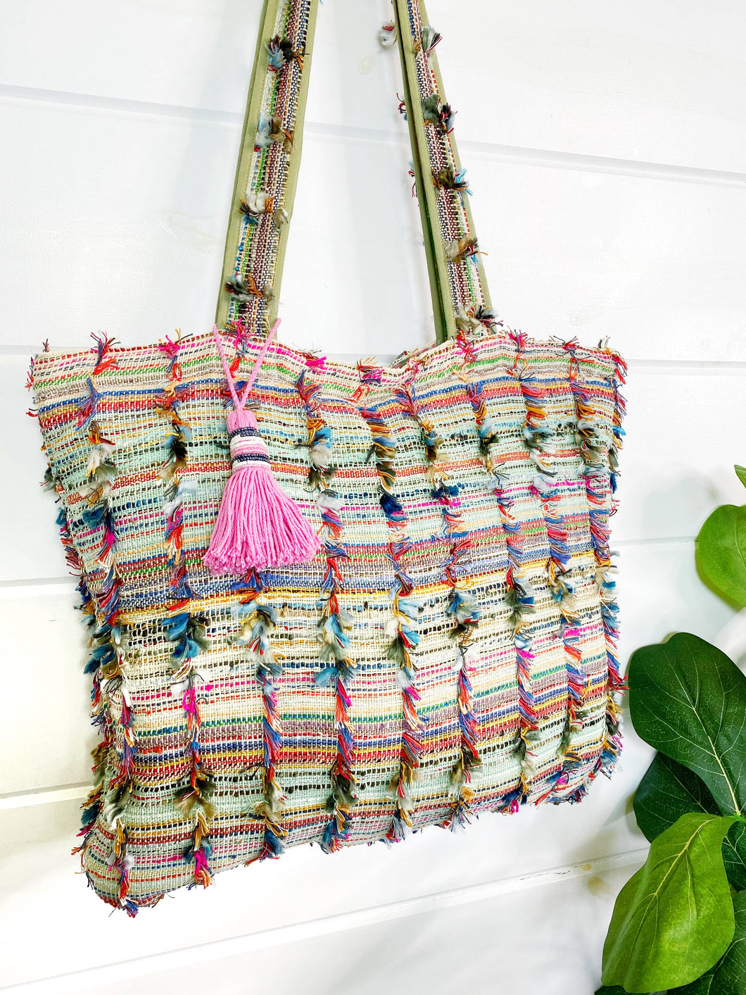 Jaine Embroidered Shag Tapestry Tote Bag