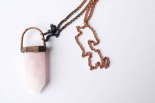 30" Copper Rose Quartz Polished Crystal Necklace