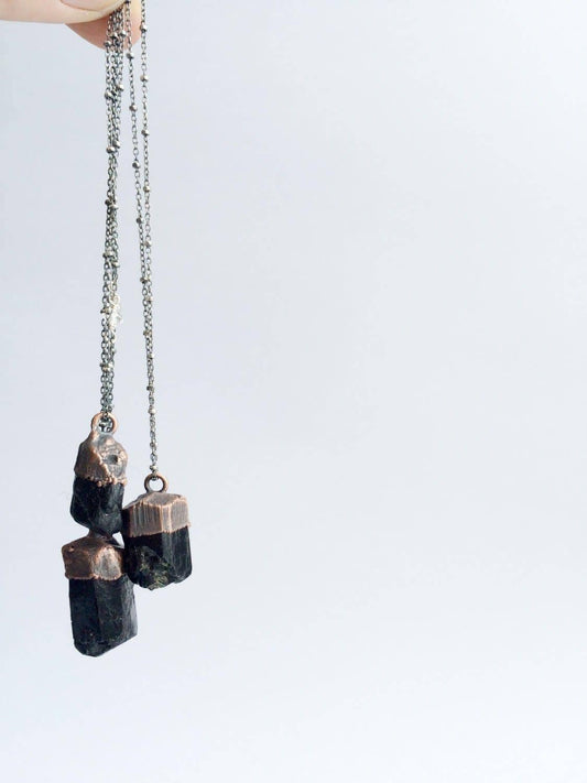 24" Black Tourmaline Crystal Necklace