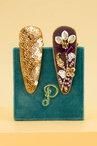 Powder Design inc - Jewelled Hair Clips (Pack of 2) - Mulberry/Gold