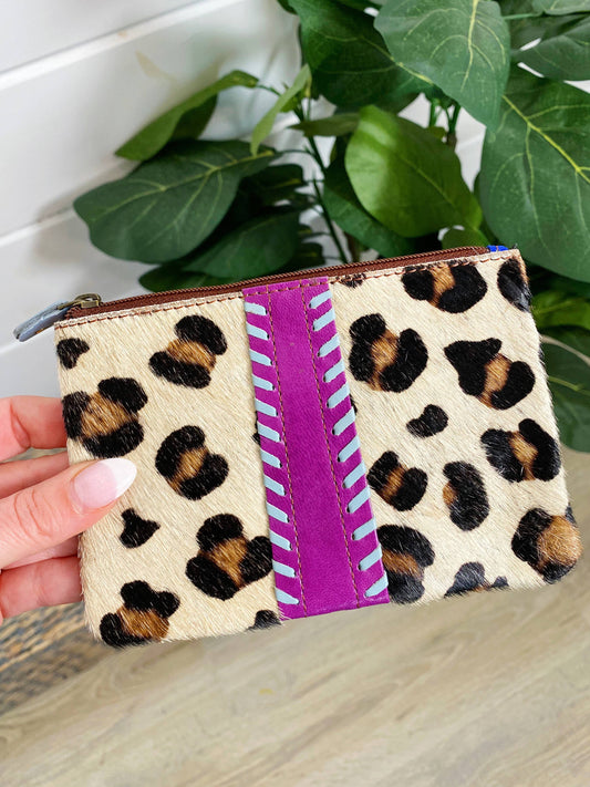 Folklore Couture - Real Leather Animal Print Coin Purse Stitched Pouch