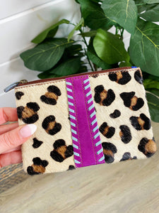 Folklore Couture - Real Leather Animal Print Coin Purse Stitched Pouch